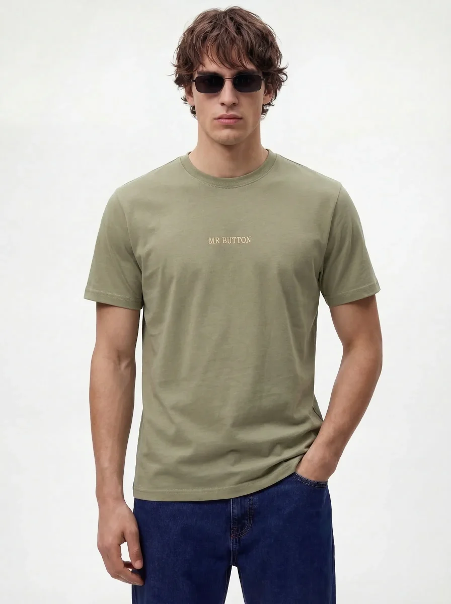 Green Cotton Boxy Fit Printed Round Neck T-Shirt