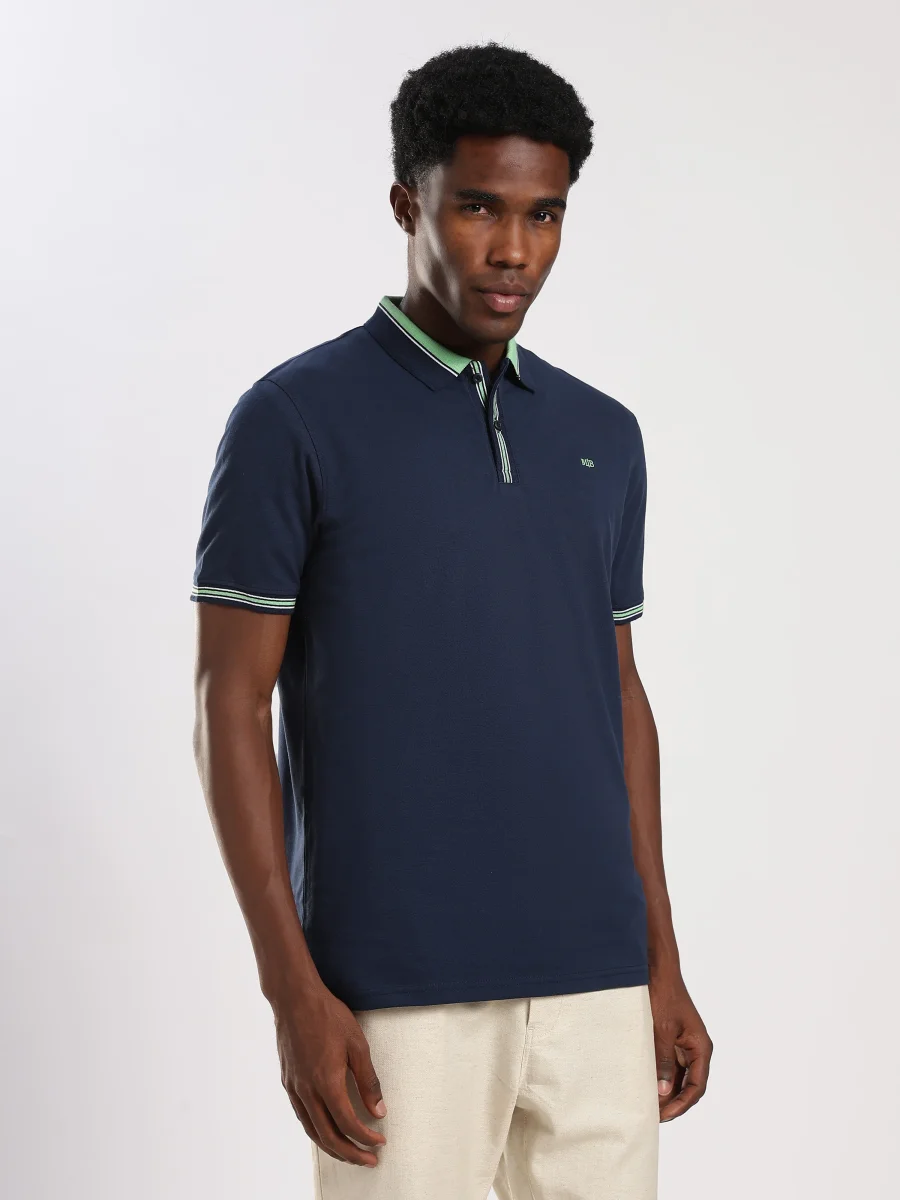 Navy Solid Half Sleeve Polo T-Shirt - Image 7