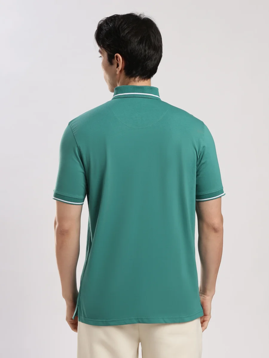 Teal Blue Solid Half Sleeve Polo T-Shirt - Image 6